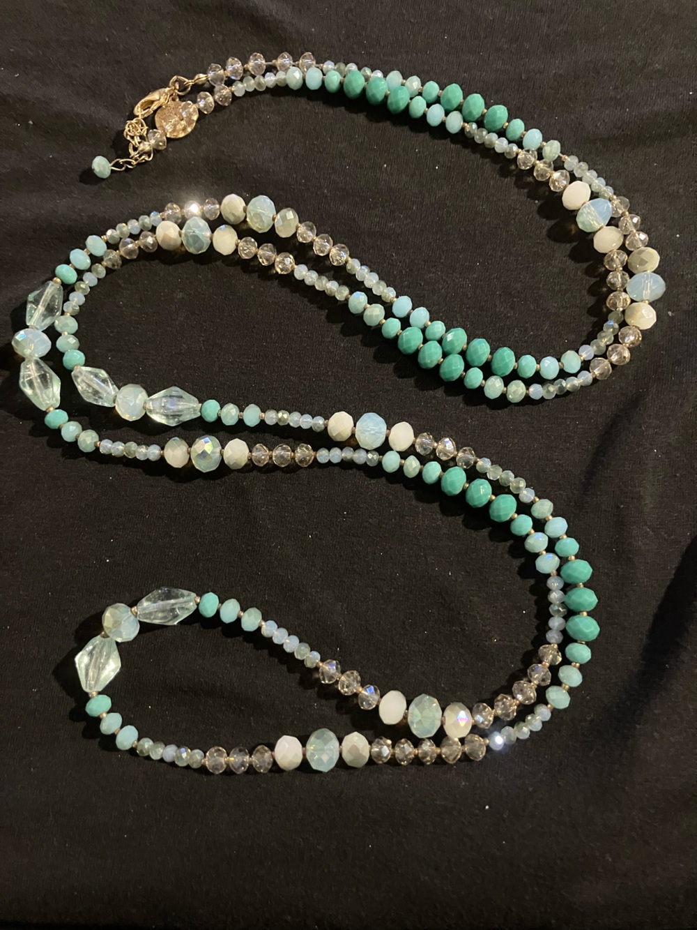 White House Black Market 54” Long Convertible Wrap Beaded Necklace Aqua